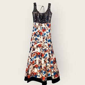 Evening Gown Handmade Floor Length Black and Floral Print Size Small